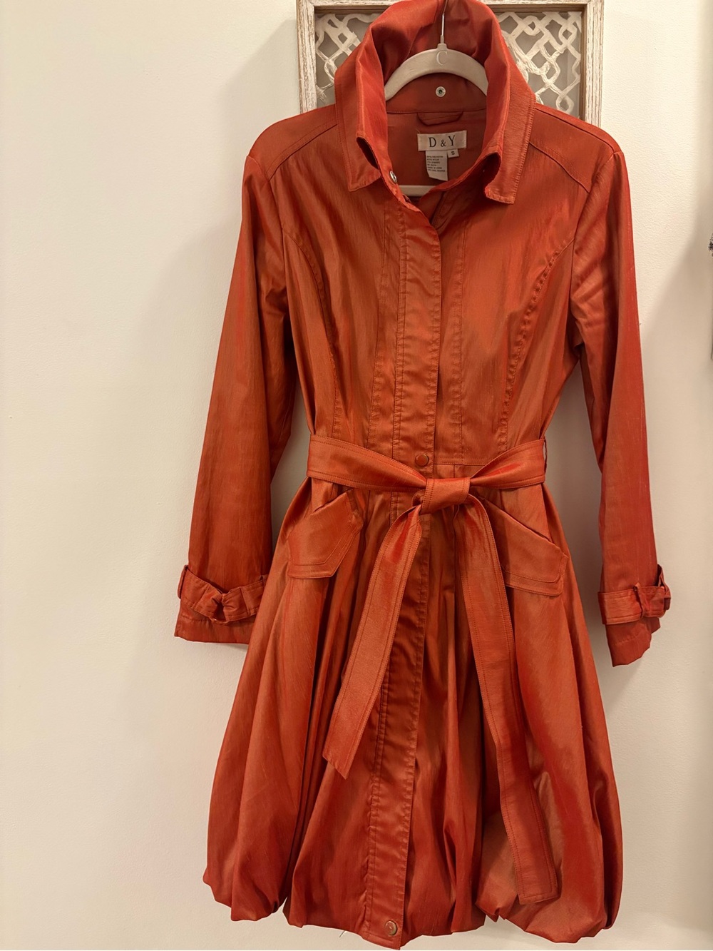 D&Y Women's Burnt Orange Tie-Waist Trench Dress